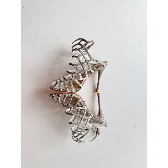 SCHUTZ Julianna Grey Python Snake Leather Strappy High Heel Cage Sandals, Size 5 - Picture 11 of 16